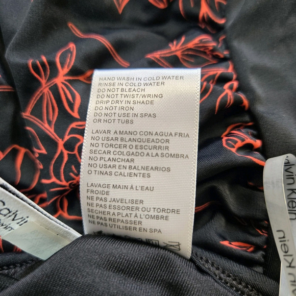 Calvin Klein Black Coral Floral Halter Blouson One Piece Swimsuit 12 NWT UPF - Picture 8 of 10